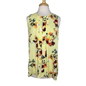 ROSE & OLIVE Yellow Floral V-neck Keyhole Sleeveless Top Size Medium Tank